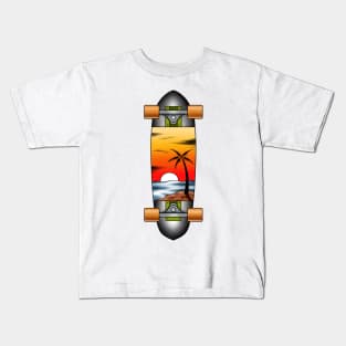 Skateboard Sunset beach Kids T-Shirt